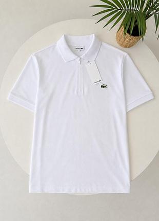Футболка поло lacoste біла із замком