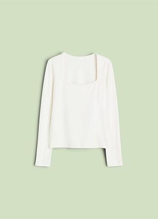 Молочний базовий лонгслів з квадратним декольте h&m s розміру