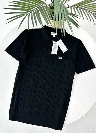 Поло-футболка lacoste черная вязанная