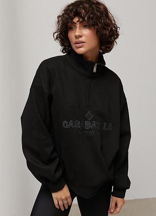 Теплый свитшот oversize с вышитой надписью цвет черный размер one size fl_003613