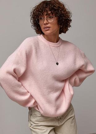 Вязаный женский джемпер oversize с круглой горловиной цвет розовый размер one size fl_003605