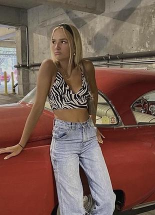Сатиновий топ в принт «зебра» zara xs розміру