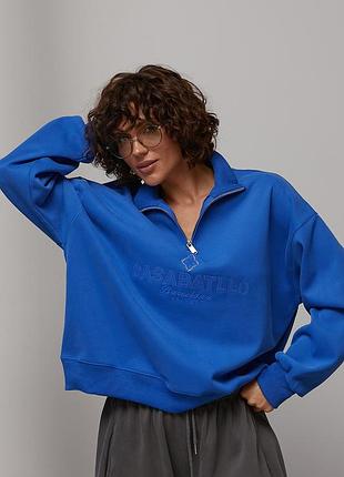 Теплый свитшот oversize с вышитой надписью цвет синий размер one size fl_003613