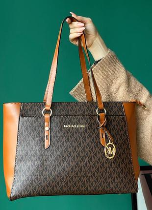 Сумка с двумя ручками мишель корс кожаный шопер michael kors для женщины 33х28х12 см женский шопер от майкл корс