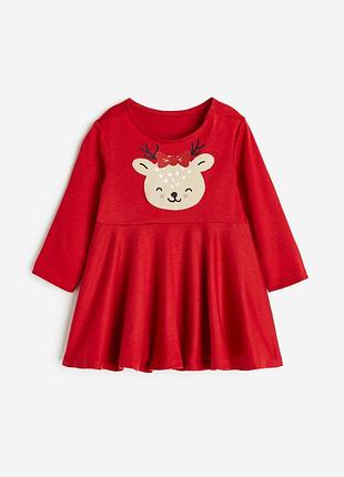 Новорічна бавовняна дитяча сукня плаття з довгим рукавом h&m hm для дівчинки