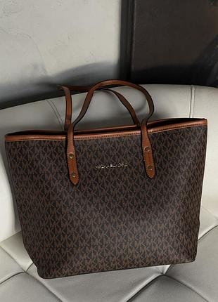 Сумка з двома ручками мішель корс шкіряний шопер michael kors для жінки 30х28х11 см жіночий шопер від майкл корс шоколадний