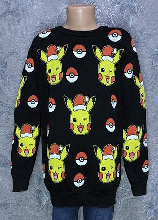 Новогодний свитер pokemon nintendo покемон пикачу 100% хлопок 10 лет 140 см рост кофта тепла детская одежда для детей мальчиков демисезон осень весна