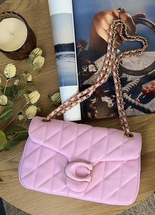 Сумка для дівчини з ремінцем через плече coach жіноча містка сумочка 25х16х8 см фірмова шкіряна сумка коуч для жінки рожевий