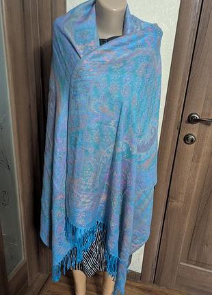 Кашемировый палантин sam well 100% cashmere 180×70 см, бирюзовый, пейсли