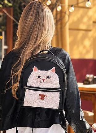 Міський жіночий рюкзак котик з горнятком
