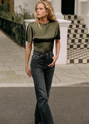 Джинсы женские темные trf wide-leg с высокой посадкой zara new