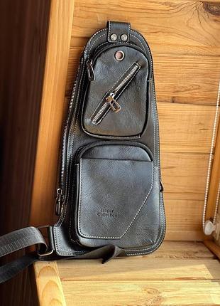 Сумка рюкзак через плече чоловіча jeep bags 777 чорна //коричнева 6198