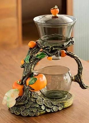 Чайник-заварник денежное дерево h1214 с магнитным дозатором 300ml бронзовый