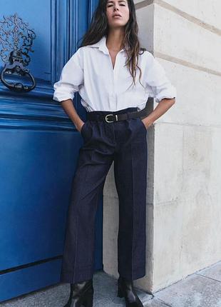 Брюки женские темно синие с ремнем и отворотами zara new