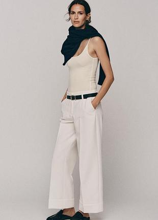 Брюки женские белые с ремнем и отворотами zara new