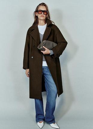 Пальто жіноче коричневе оверсайз soft zara new