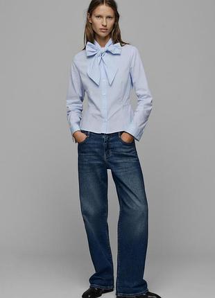 Рубашка женская голубая пеплум с бантом zara new