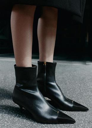 Черевики жіночі чорні кітен хіл із контрастним носком zara new