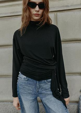 Футболка жіноча чорна з поясом zara new