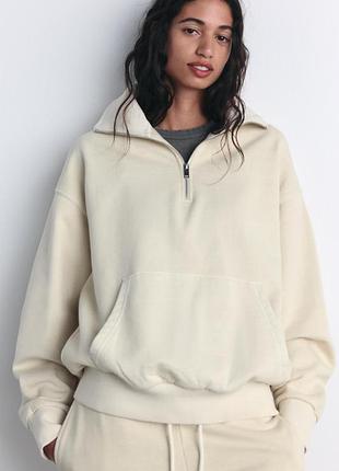 Новый молочный свитшот поло zara зара хлопок s