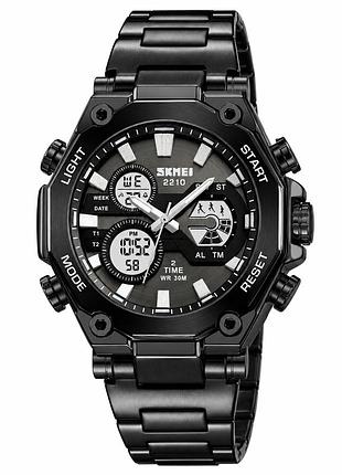Мужские часы skmei 2210bk black с комбинированным циферблатом и металлическим браслетом