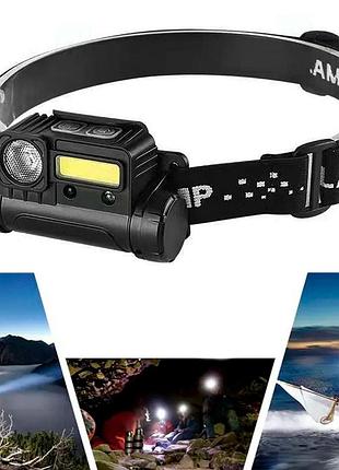 Налобний ліхтар для риболовлі "multifunctional headlamp bl 123" xpe+cob, акумуляторний ліхтар на голову