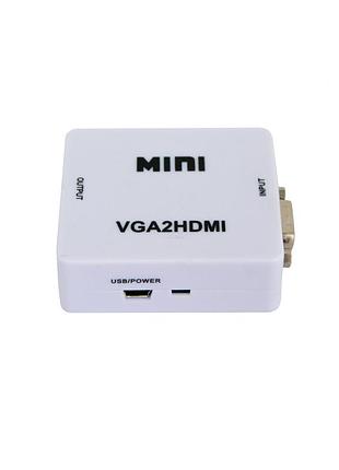 Переходник с vga на hdmi со звуком mini vga2hdmi белый, конвертер vga to hdmi | перехідник з vga на hdmi