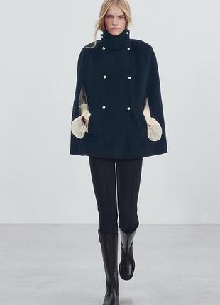 Накидка женская темная zw collection с шерстью и пуговицами zara new