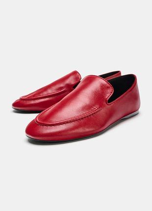 Шкіряні червоні жіночі лофери zara new