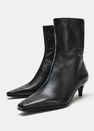 Кожаные черные женские ботинки китен хил zara new