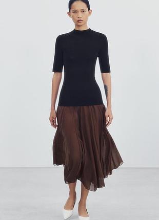 Комбинированная струйная коричневая юбка zw collection zara new