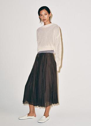 Комбінована струменева світло-коричнева спідниця zw collection zara new