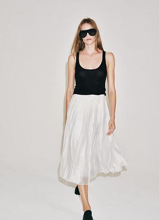 Комбинированная струйная белая юбка zw collection zara new