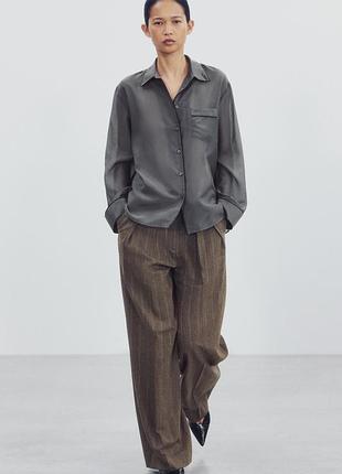 Сорочка жіноча сіра zw collection з контрастними деталями та шовком zara new
