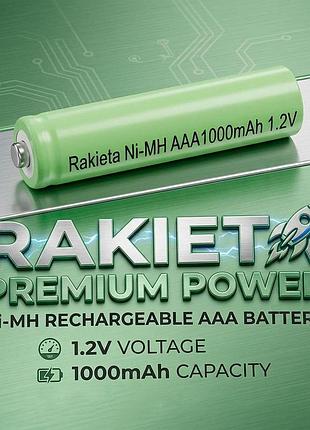Аккумулятор ааа rakieta ni-mh, 1.2v, 1000ma, зеленый, аккумуляторная батарея мизинчиковая