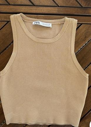 Топ жіночий zara knit укорочений в'язаний бежевий