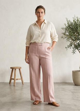 Лляні широкі брюки zara пудрового кольору, розмір xl (100% щільний льон)