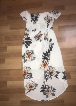 Сукня біле з квітами літній розмір xs-s1 фото