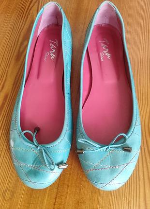 Шкіряні бірюзові балетки tara shoes (італія) — устілка 25.5 см