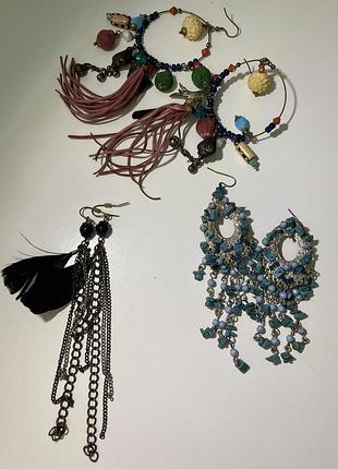 Сережки для жінок, різнокольорові, довгі, з бісеру та металу
