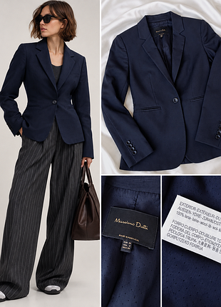 Шерстяной пиджак massimo dutti / 100% шерсть / темно-синий приталенный жакет / 34 xs / portugal
