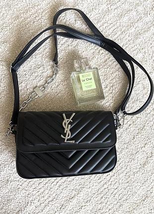 Сумка лоран жіноча сумка єко шкіра чорна маленька сумка через плече ysl (saint laurent) крос боді
