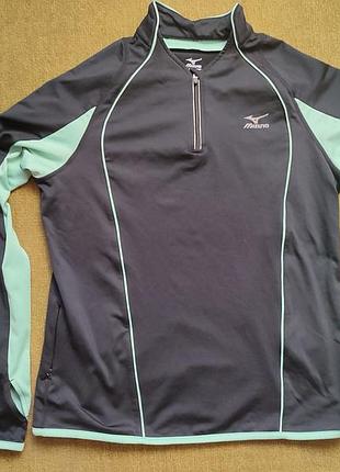 Спортивна кофта жіноча mizuno для бігу на флісі, сіра з м'ятним, розмір m