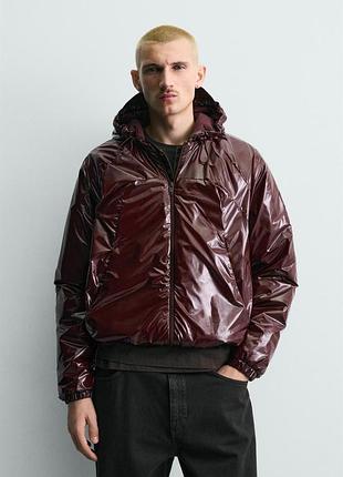 Zara блискуча стьобана демісезонна куртка ripstop water repellent