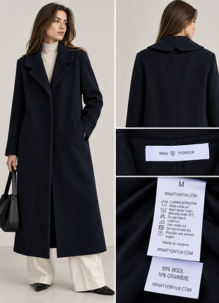 Черное шерстяно-кашемировое пальто irina tydnyk / 90% шерсть 10% кашемир / jil sander style украинский бренд