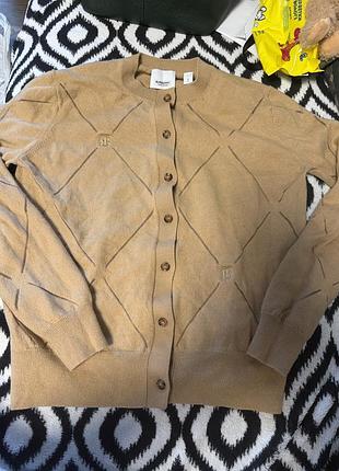 Оригінальний кардиган burberry в ромби / брендова бежева кофта на ґудзиках