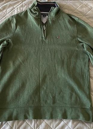 Оливковий зіп-нек tommy hilfiger / оригінальний світшот на блискавці / zip-neck