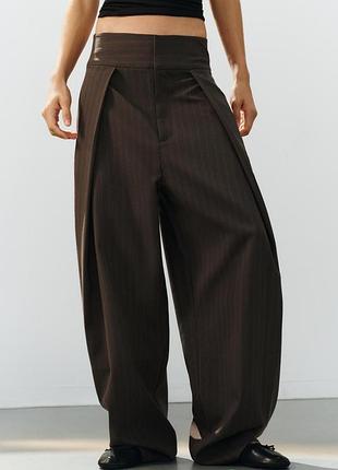 Брюки жіночі коричневі із защіпами zara new
