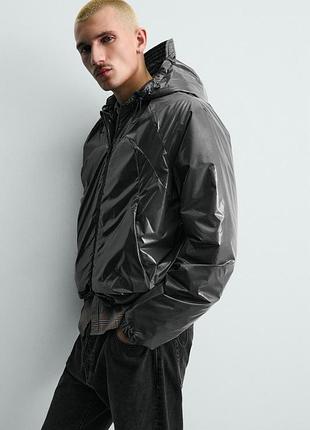Zara стеганая блестящая демисезонная куртка ripstop water repellent