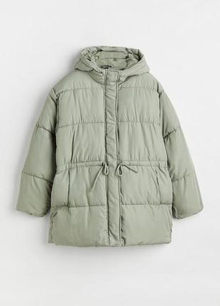 Пуховик жіночий h&m з капюшоном, світло-зелений